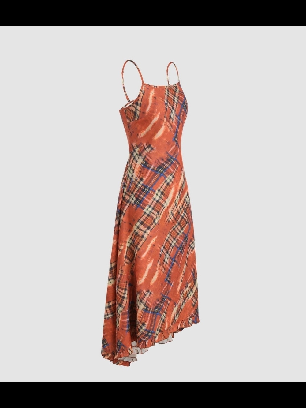 Cider Orange Plaid Midi-Dress - Picture 3 of 15